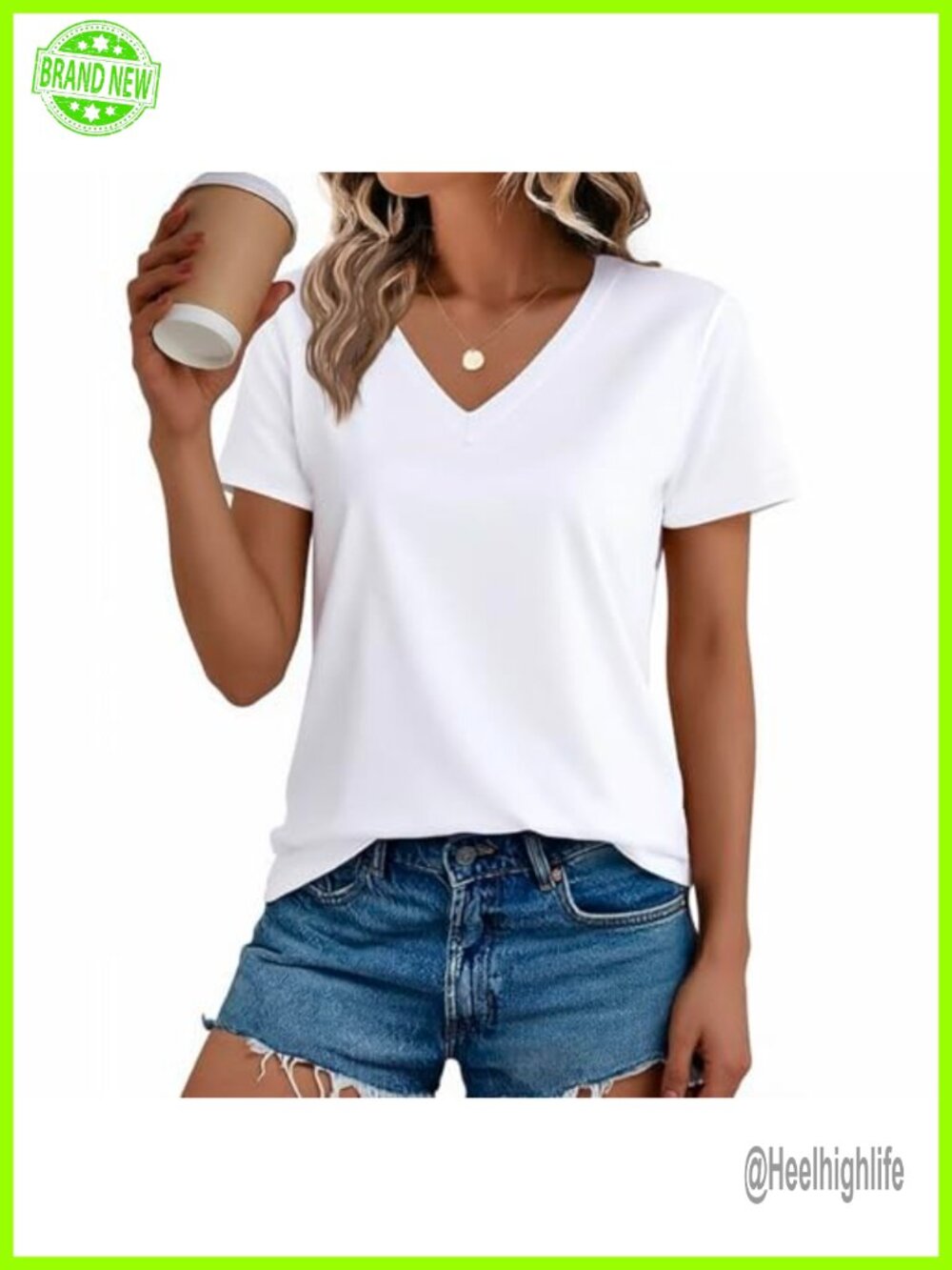 100% Cotton V-Neck Short Sleeve T-Shirt Casual Basic Tee
